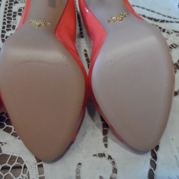 New Prada Hot Pink Calf Patent Leather Peep Toe Heeled Pumps Size 38.5B - Picture 15 of 16